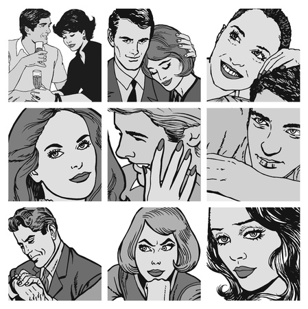 Collection of illustrations showing couples in loveの写真素材