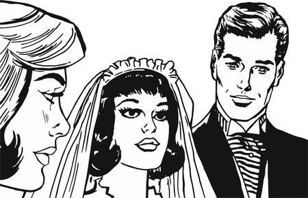 Illustration of a pair of lovers drawn in comic styleの写真素材