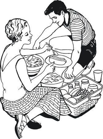 Illustration of a pair of lovers drawn in comic styleの写真素材