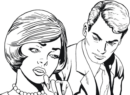 Illustration of a pair of lovers drawn in comic styleの写真素材