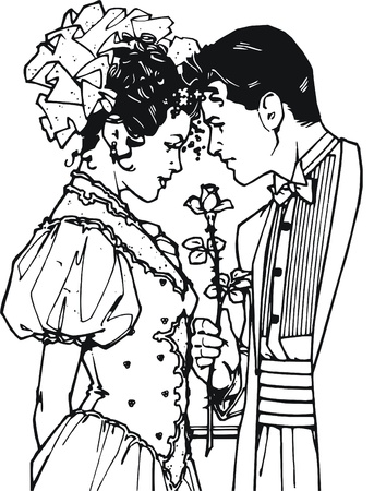 Illustration of a pair of lovers drawn in comic styleの写真素材