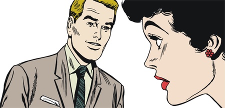 Illustration of a pair of lovers drawn in comic styleの写真素材