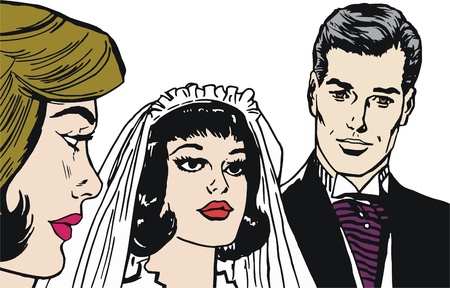 Illustration of a pair of lovers drawn in comic styleの写真素材