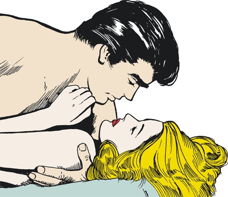 Illustration of a pair of lovers drawn in comic styleの写真素材