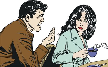 Illustration of a pair of lovers drawn in comic styleの写真素材