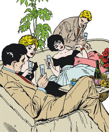 vintage Illustration ,couple of loversの写真素材