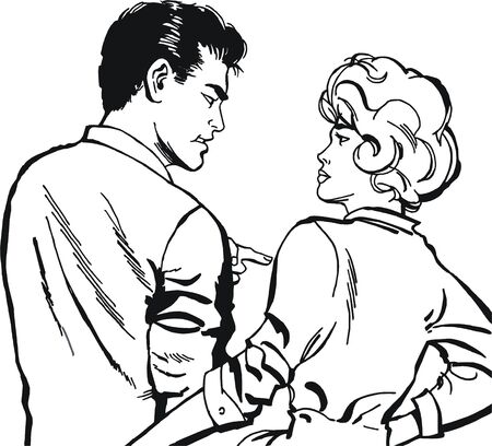 vintage Illustration ,isolated romantic couple of loversの写真素材