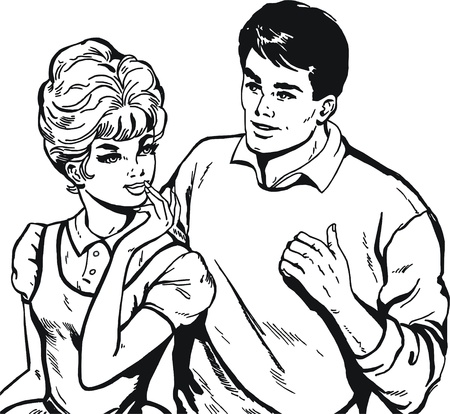 vintage Illustration ,isolated romantic couple of loversの写真素材