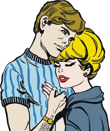 vintage Illustration ,isolated romantic couple of loversの写真素材
