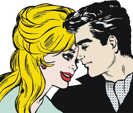 vintage Illustration ,isolated romantic couple of loversの写真素材