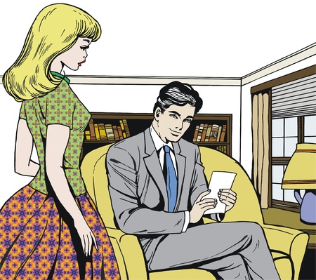 vintage Illustration ,isolated romantic couple of loversの写真素材