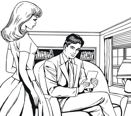 vintage Illustration ,isolated romantic couple of loversの写真素材
