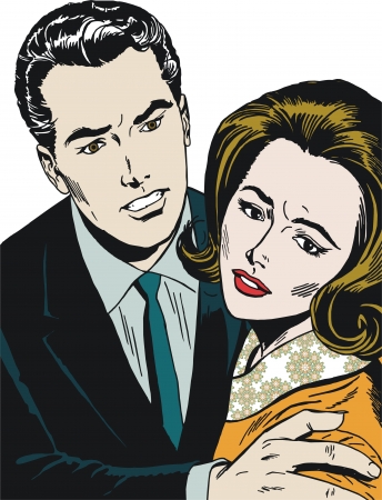 vintage Illustration ,isolated romantic couple of loversの写真素材