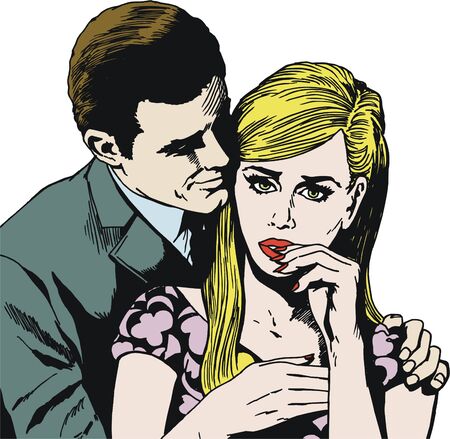 vintage Illustration ,isolated romantic couple of loversの写真素材