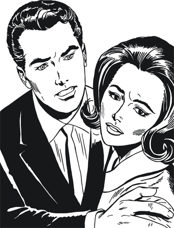 vintage Illustration ,isolated romantic couple of loversの写真素材