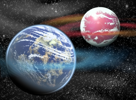 Illustration of space background with planets and starsの写真素材