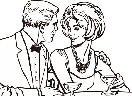 vintage Illustration ,isolated romantic couple of loversの写真素材