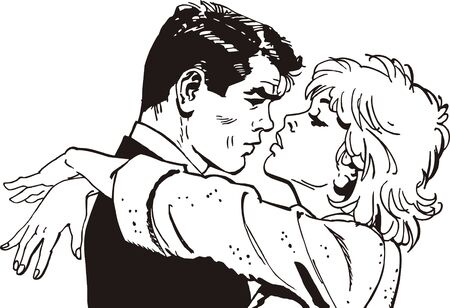 vintage Illustration ,isolated romantic couple of loversの写真素材