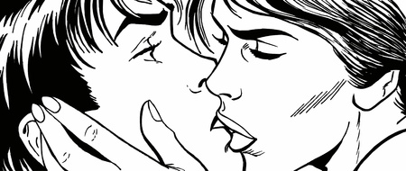 vintage Illustration ,isolated romantic couple of loversの写真素材