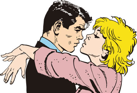 vintage Illustration ,isolated romantic couple of loversの写真素材