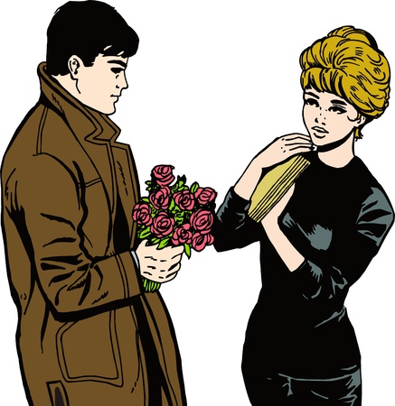 vintage Illustration ,isolated romantic couple of loversの写真素材
