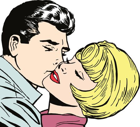 vintage Illustration ,isolated romantic couple of loversの写真素材