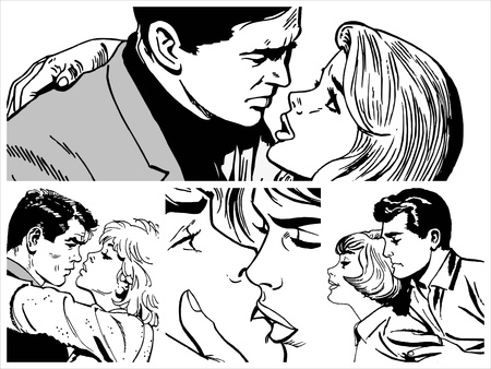 Collection of illustrations showing couples in loveの写真素材
