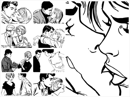 Collection of illustrations showing couples in loveの写真素材