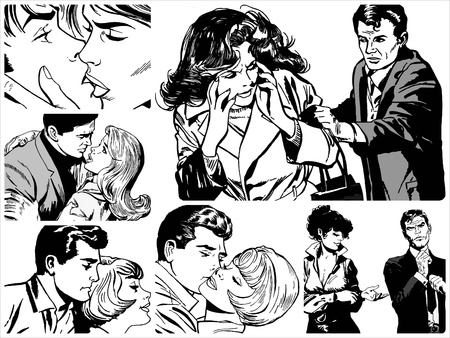 Collection of illustrations showing couples in loveの写真素材