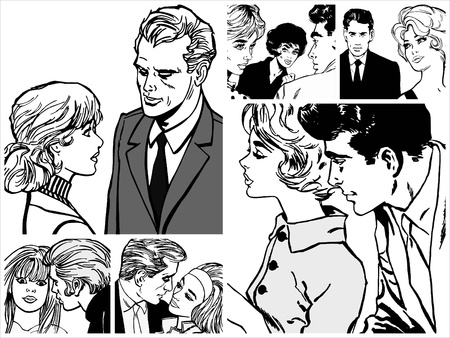 Collection of illustrations showing couples in loveの写真素材