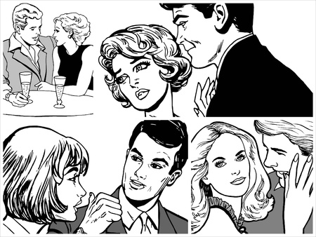 Collection of illustrations showing couples in loveの写真素材