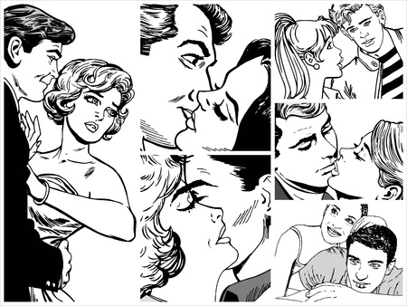 Collection of illustrations showing couples in loveの写真素材