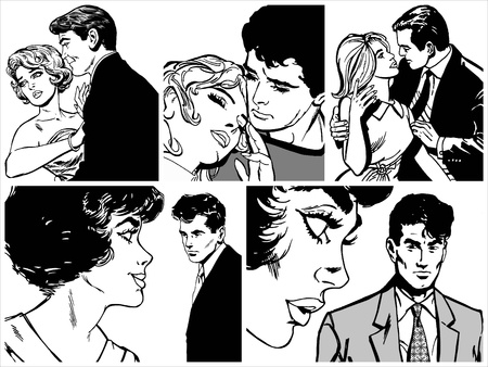 Collection of illustrations showing couples in loveの写真素材