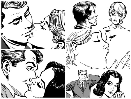Collection of illustrations showing couples in loveの写真素材