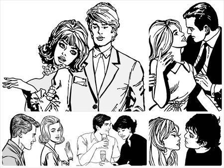 Collection of illustrations showing couples in loveの写真素材