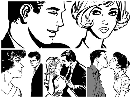 Collection of illustrations showing couples in loveの写真素材