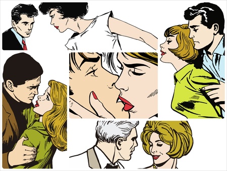 Collection of illustrations showing couples in loveの写真素材