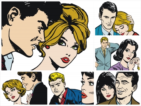 Collection of illustrations showing couples in loveの写真素材