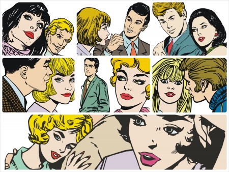 Collection of illustrations showing couples in loveの写真素材