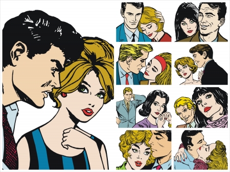 Collection of illustrations showing couples in loveの写真素材