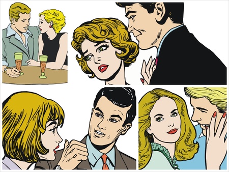 Collection of illustrations showing couples in loveの写真素材