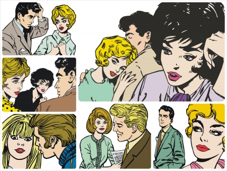 Collection of illustrations showing couples in loveの写真素材