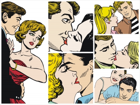 Collection of illustrations showing couples in loveの写真素材