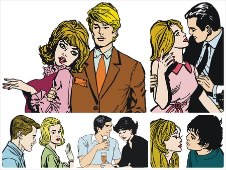 Collection of illustrations showing couples in loveの写真素材