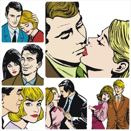 Collection of illustrations showing couples in loveの写真素材