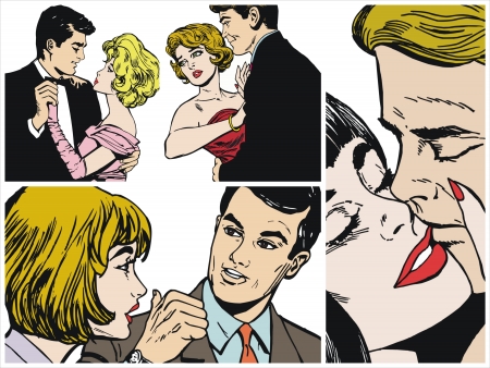Collection of illustrations showing couples in loveの写真素材