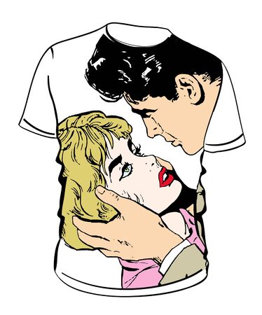 lovers couple shirt with illustrationの写真素材