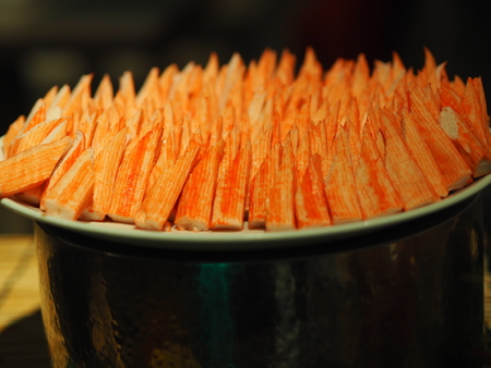 Crab stick steamed On the tray delicious food Crab stickの写真素材
