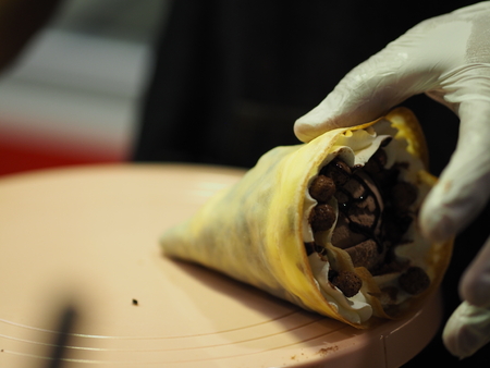 Crepe filling with cream Fruit ice-cream dessertの写真素材