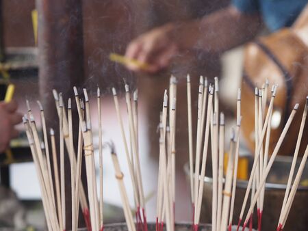 Incense stick for praying buddha image Stuck in the incense burner have Smoky in the temple,...